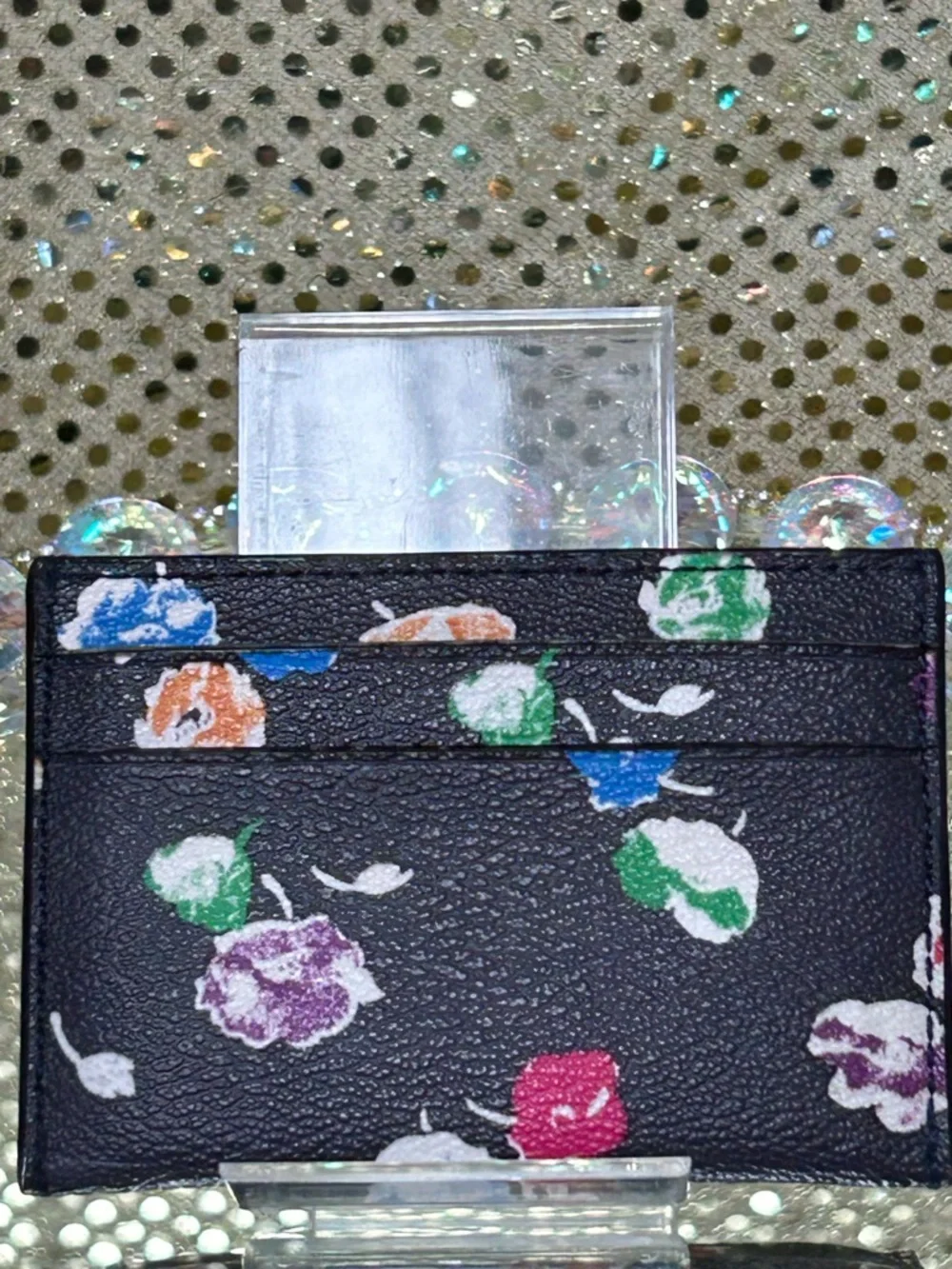 Coach Black Floral Pebbled Leather Card Sleeve Approx. 4 x 2.5 - Picture 3 of 11
